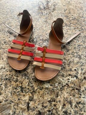 GAP Women's Coral and Tan Strappy Ankle-Wrap Sandals Sz 6